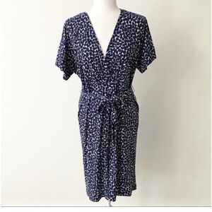 BCBGMaxAzria Dark Blue and White Midi Dress